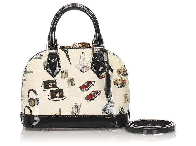 Louis Vuitton White Vernis Alma Sticker BB with Strap Black Leather Patent leather  ref.175407