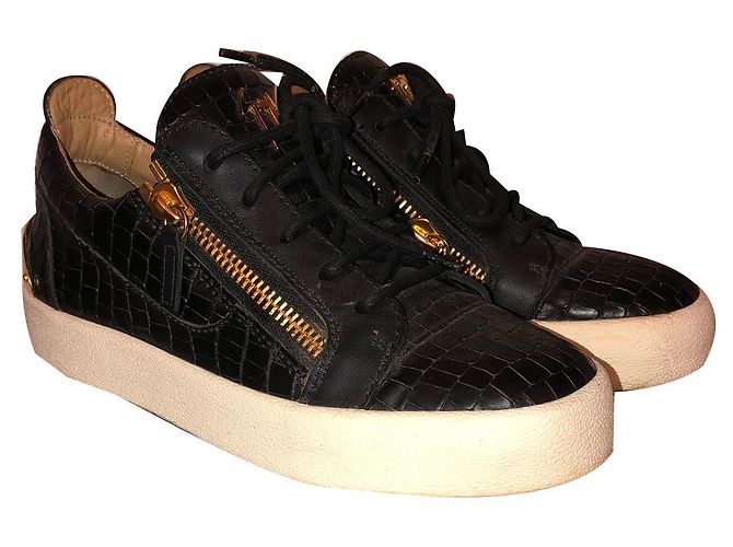 Giuseppe Zanotti Sneaker Exotisches Leder Schwarz Weiß Gold Golden
