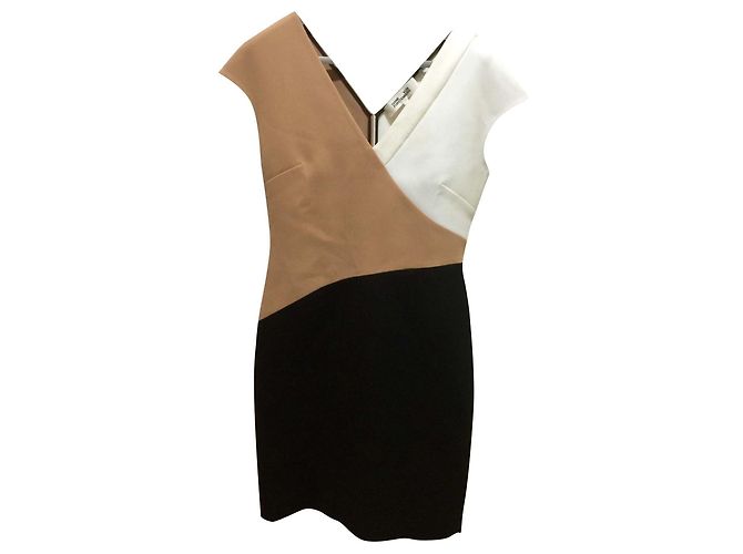 Diane Von Furstenberg Colourblock Kleid schwarz elfenbein kamel Weiß Karamell
