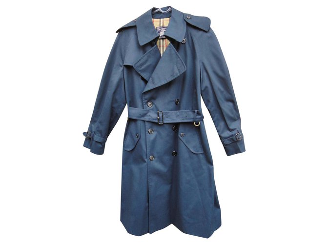 men's Burberry vintage t trench coat 46 Navy blue Cotton Polyester  ref.175534