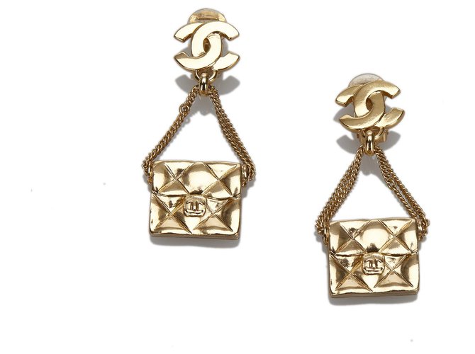 Chanel Gold Bag Motiv Ohrclips Golden Metall  ref.175564