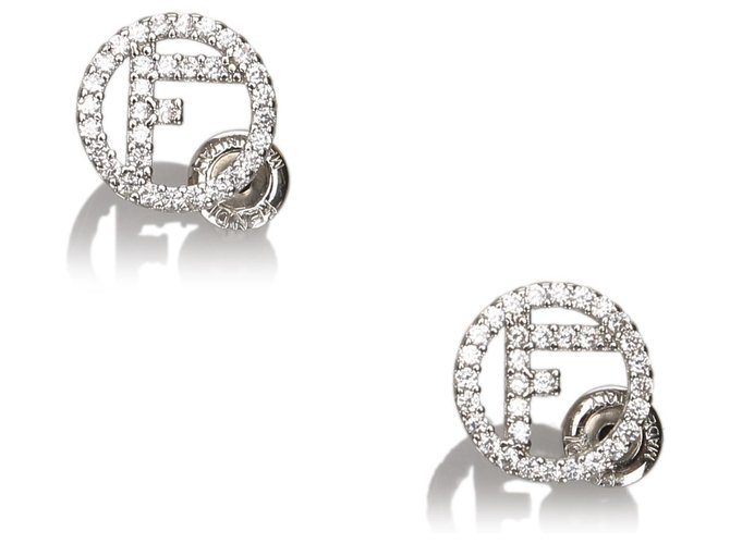 Fendi Silver F is for Fendi CZ Earrings Silvery Metal  ref.175582