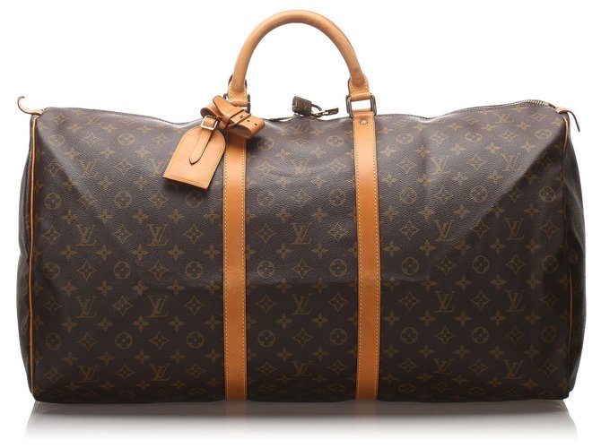 Louis Vuitton Brown Monogram Keepall 60 Leather Cloth  ref.175591