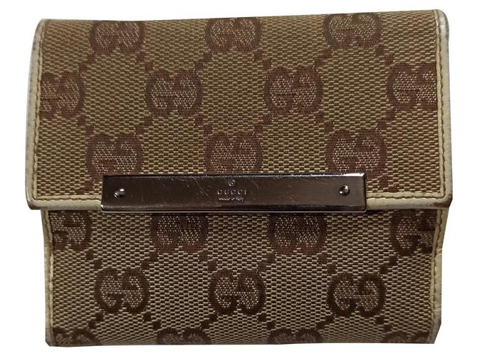 Gucci Wallets Beige Leather Cloth  ref.175707