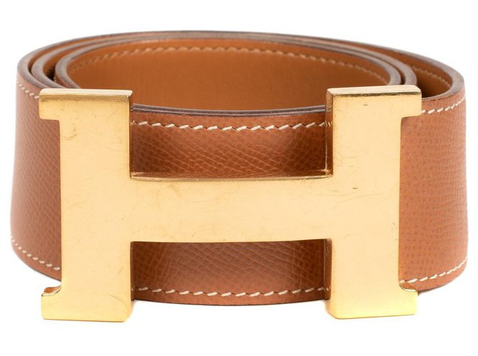 Hermès women's belt in Epsom Gold leather, wide golden buckle Beige  ref.175822