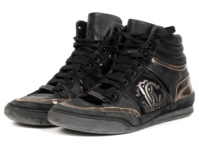 High-top sneakers for Roberto Cavalli in black and gold leather, taille 40 Golden  ref.175824