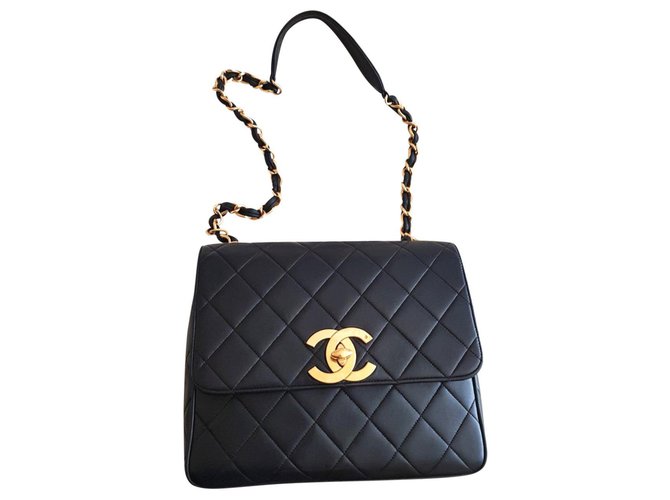 Vintage Chanel Flap Bag Schwarz Leder  ref.175855