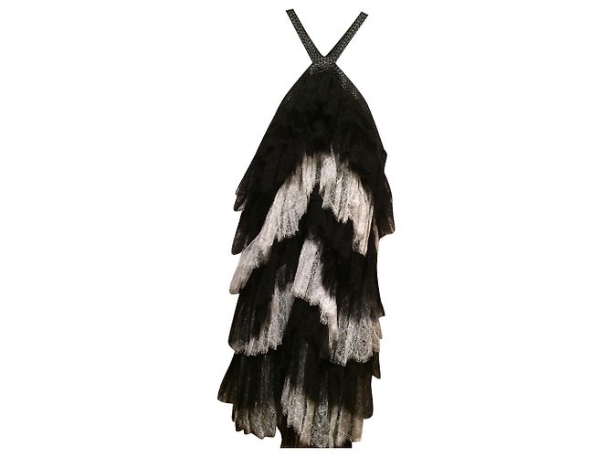 Jay Ahr Kleid aus Spitze und Leder Schwarz Weiß