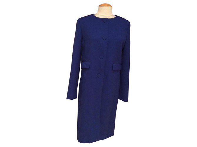 Agnès b. Coats, Outerwear Blue Polyester Wool Elastane  ref.175891