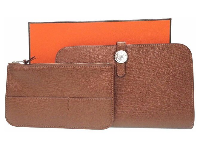 Hermès Dogon GM Long wallet Brown Leather  ref.175940