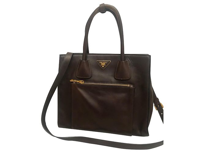 Bolsa de mão Prada Saffiano em couro marrom escuro Castanho escuro