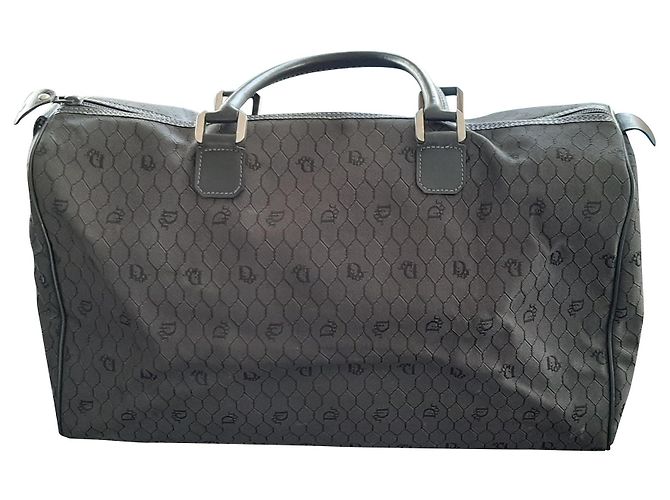 Christian Dior Boston Tasche dunkelgrau Leder und Canvas