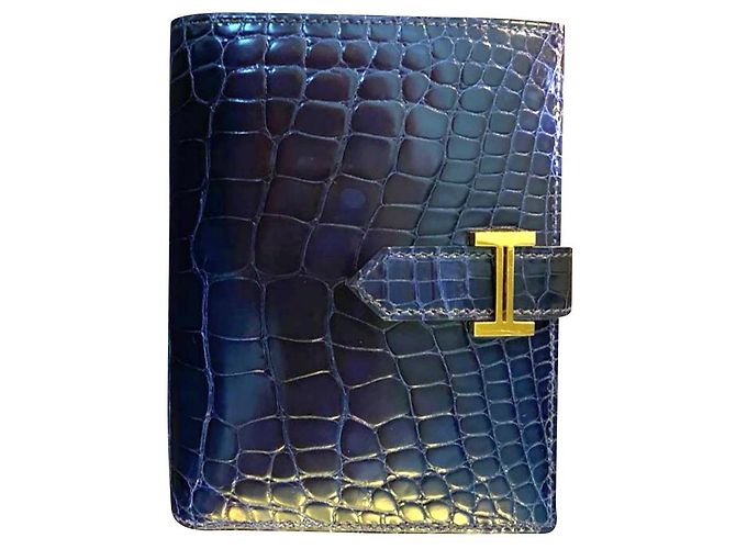 Béarn Hermès Hermes Bearn compact alligator wallet Dark blue