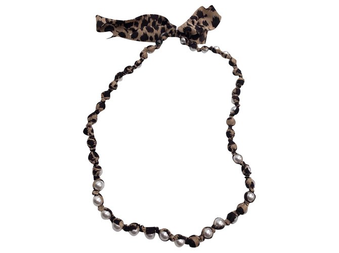 Lanvin Long necklaces Leopard print Silk  ref.176138