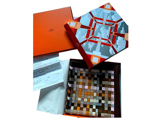 Hermès Bolduc al quadrato Rosa Marrone chiaro Marrone scuro Seta