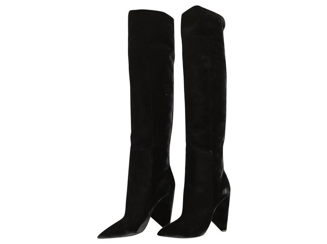 Saint Laurent Niki Black Velvet Over The Knee Boots