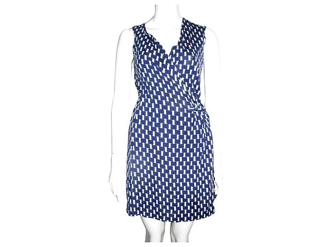 Diane Von Furstenberg DvF Callista Seidenwickelkleid Weiß Blau