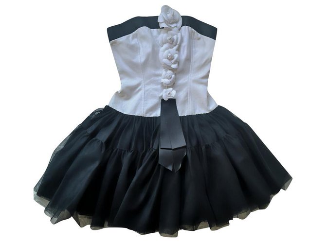 Chanel Tule Dress Black White Silk Cotton  ref.176252