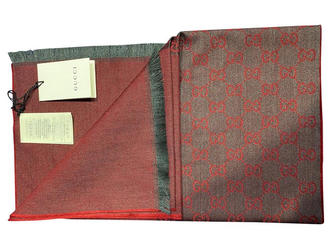 gucci monogram scarf unisex new Dark red Wool  ref.176257