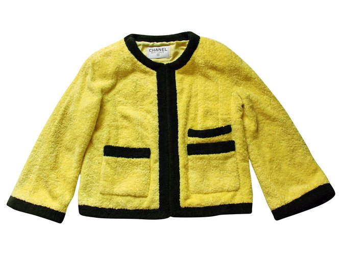Lindo Chanel Boutique Terry pano jaqueta Amarelo Seda Algodão  ref.176288