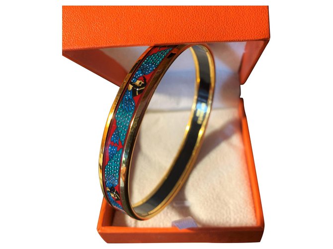 Beautiful Hermès Bracelet in Gold Plated 18 carats and Enamel Egyptian motifs Multiple colors Gold-plated  ref.176373