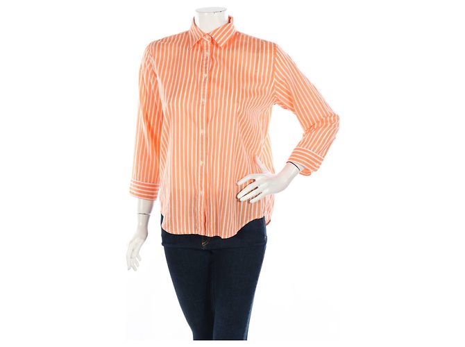 Camisa de rayas Ralph Lauren de algodón naranja y blanca Blanco