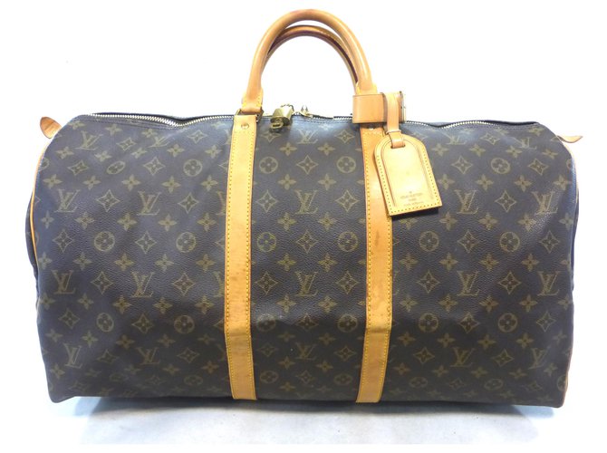 Louis Vuitton keepall 55 monograma Marrom Couro  ref.176430