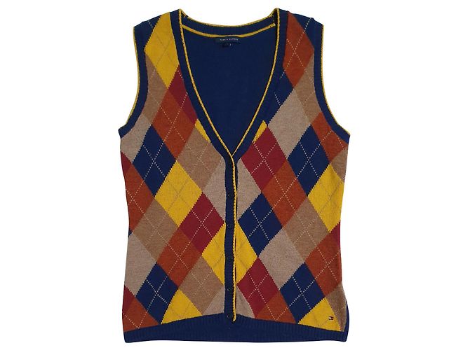 Tommy Hilfiger Strickjacke Weste mit Rautenmuster Wolle S Mehrfarben