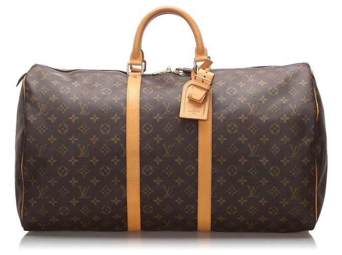 Louis Vuitton Brown Monogram Keepall 55 Leather Cloth  ref.176458