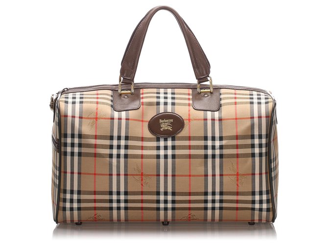 Burberry Brown Haymarket Canvas Travel Bag Light brown Leather Cloth Pony-style calfskin Cloth  ref.176459