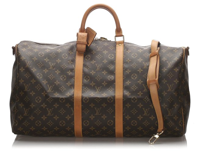 Louis Vuitton Brown-Monogramm Keepall Bandouliere 55 Braun Leder Leinwand  ref.176473