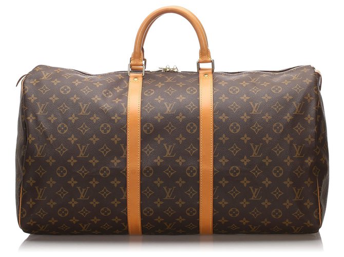 Louis Vuitton Brown Monogram Keepall 55 Leather Cloth  ref.176479