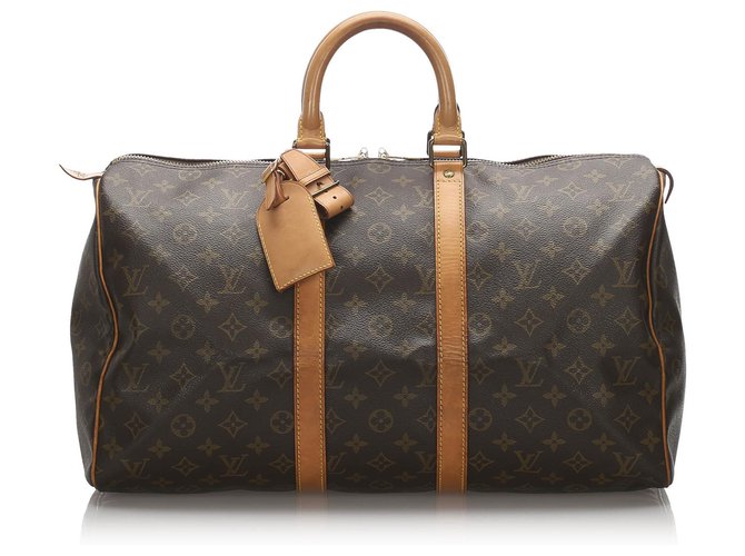 Louis Vuitton Brown Monogram Keepall 45 Leather Cloth  ref.176529
