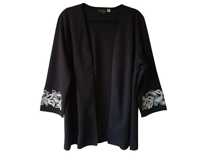 Bob Mackie schwarze Strickjacke mit Stickereidetails XL