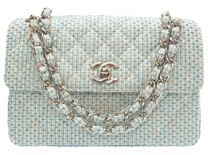 Chanel Matelasse forrado a bolsa de ombro em corrente Azul Lona  ref.176629