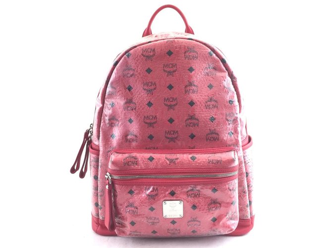 MCM Backpack Red Python Pattern Canvas Patent leather  ref.176684