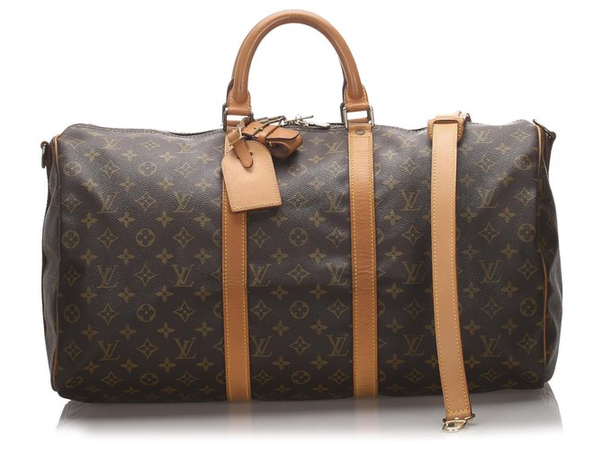 Louis Vuitton Brown Monogram Keepall Bandouliere 50 Leather Cloth  ref.176731