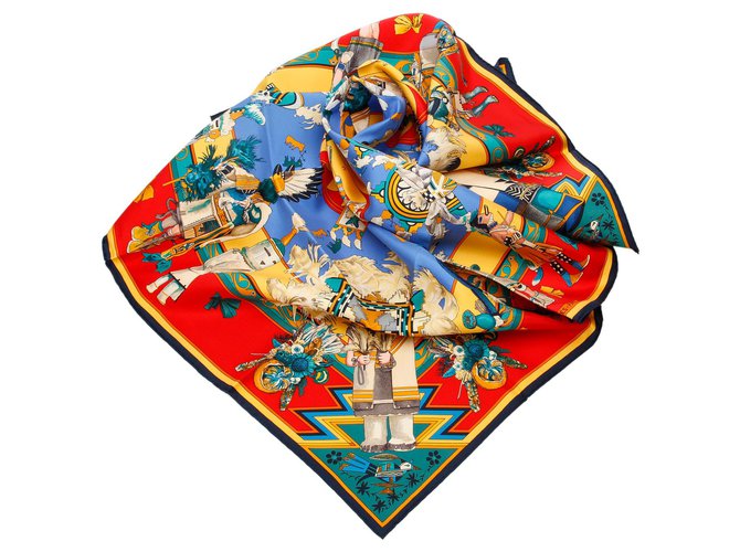 Hermès Sciarpa Hermes in seta con stampa multipla Multicolore Panno  ref.176735