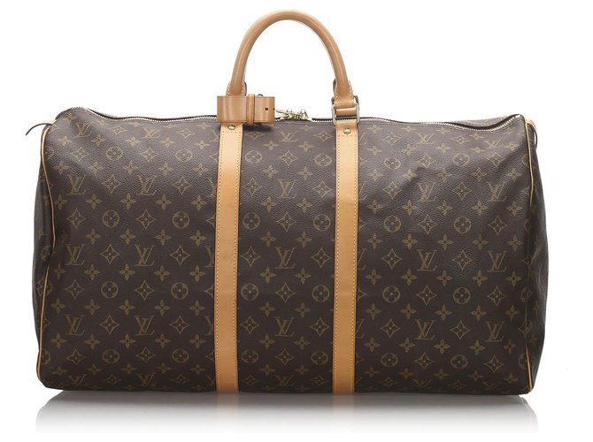 Louis Vuitton Brown Monogram Keepall 55 Leather Cloth  ref.176741