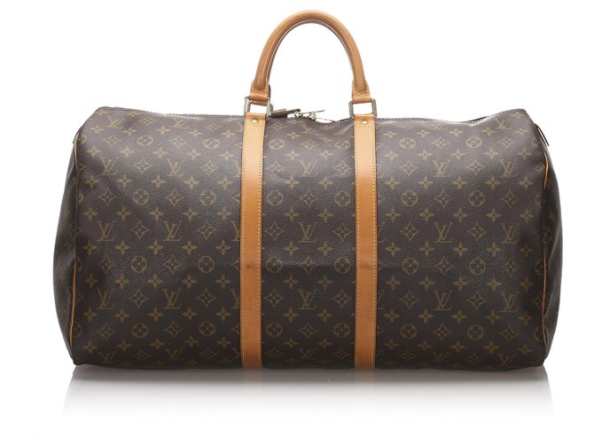 Louis Vuitton Brown Monogram Keepall 55 Leather Cloth  ref.176742