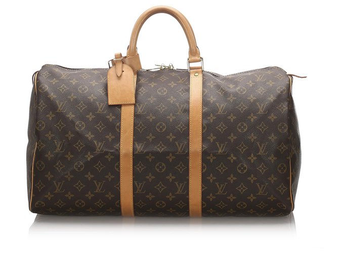 Louis Vuitton Brown Monogram Keepall 50 Leather Cloth  ref.176773