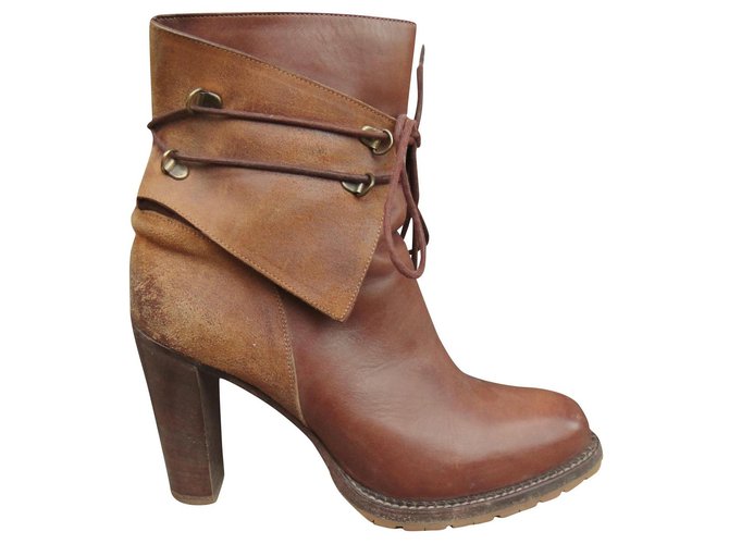 Sartore p heeled ankle boots 39 Brown Leather Deerskin  ref.176805