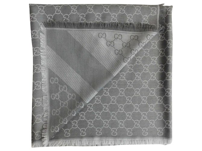 SCARF GUCCI NEW Grey Silk Wool  ref.176890
