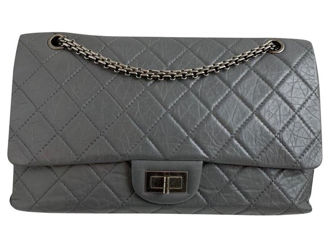 2.55 Chanel Grey Leather  ref.176943