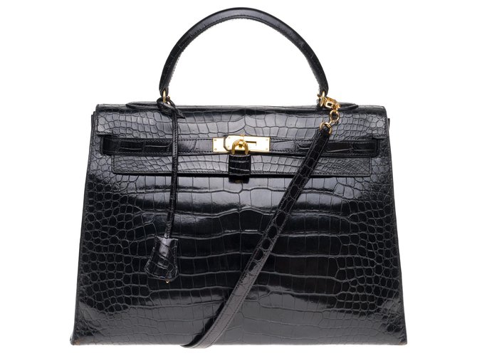 hermes black crocodile kelly bag