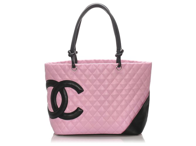 Chanel Pink Cambon Ligne Tote Black Leather  ref.176987