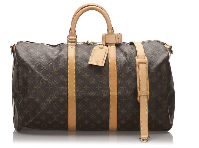 Louis Vuitton Brown Monogram Keepall Bandouliere 50 Leather Cloth Pony-style calfskin  ref.176995