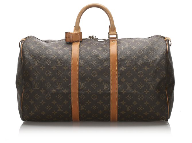 Louis Vuitton Brown Monogram Keepall 50 Leather Cloth  ref.177008