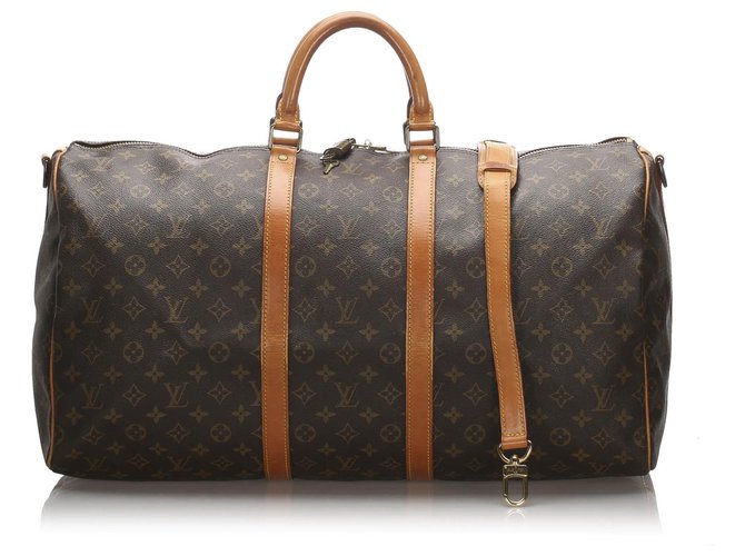 Louis Vuitton Brown Monogram Keepall Bandouliere 55 Leather Cloth  ref.177022