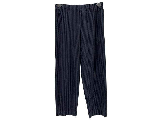 Issey Miyake Homme Plissé pleated trousers Navy blue Polyester  ref.177130